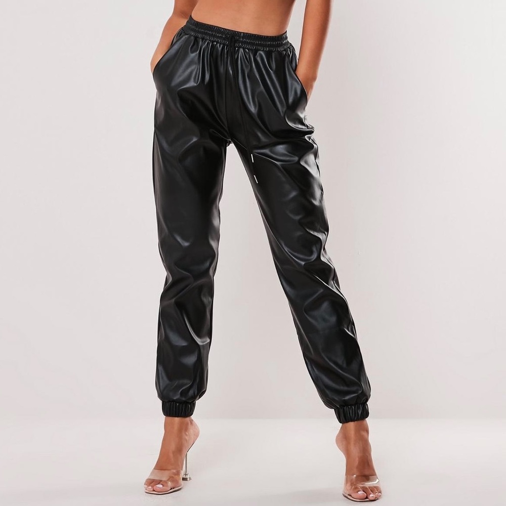 NWT missguided black faux leather joggers